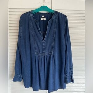 LOFT “The Softened Shirt” Denim Blue Tunic Top